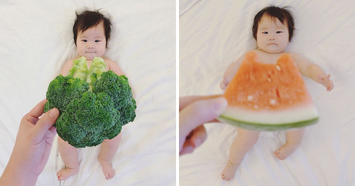 Pictures of adorable baby dressed as a vegetable leave viewers spellbound