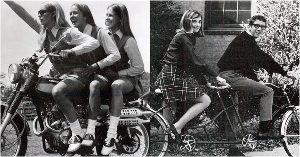 Vintage Photos of Girls in Mini Skirts on Bikes - OLD US