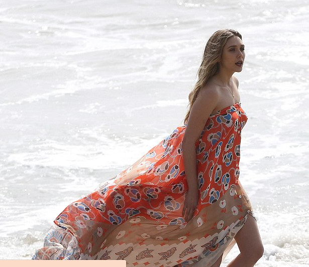 Elizabeth Olsen looks like an Egyptian goddess in ethereal flowing dress as she poses for beach photoshoot in Malibu