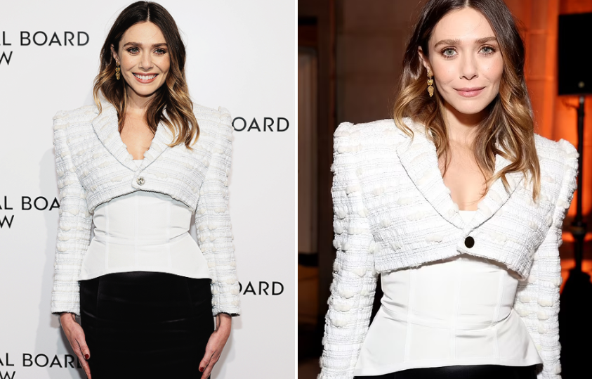Elizabeth Olsen flaunts tiny waist in cropped blazer at the National Board of Review Awards Gala in NYC