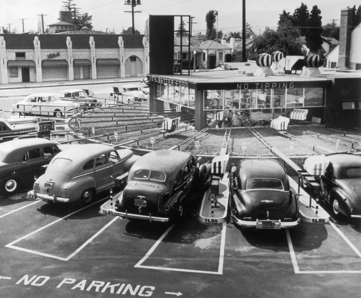 Dining at the 'Motormat' Drive-In: Where Rails Delivered Food Trays to Your Car, 1950s