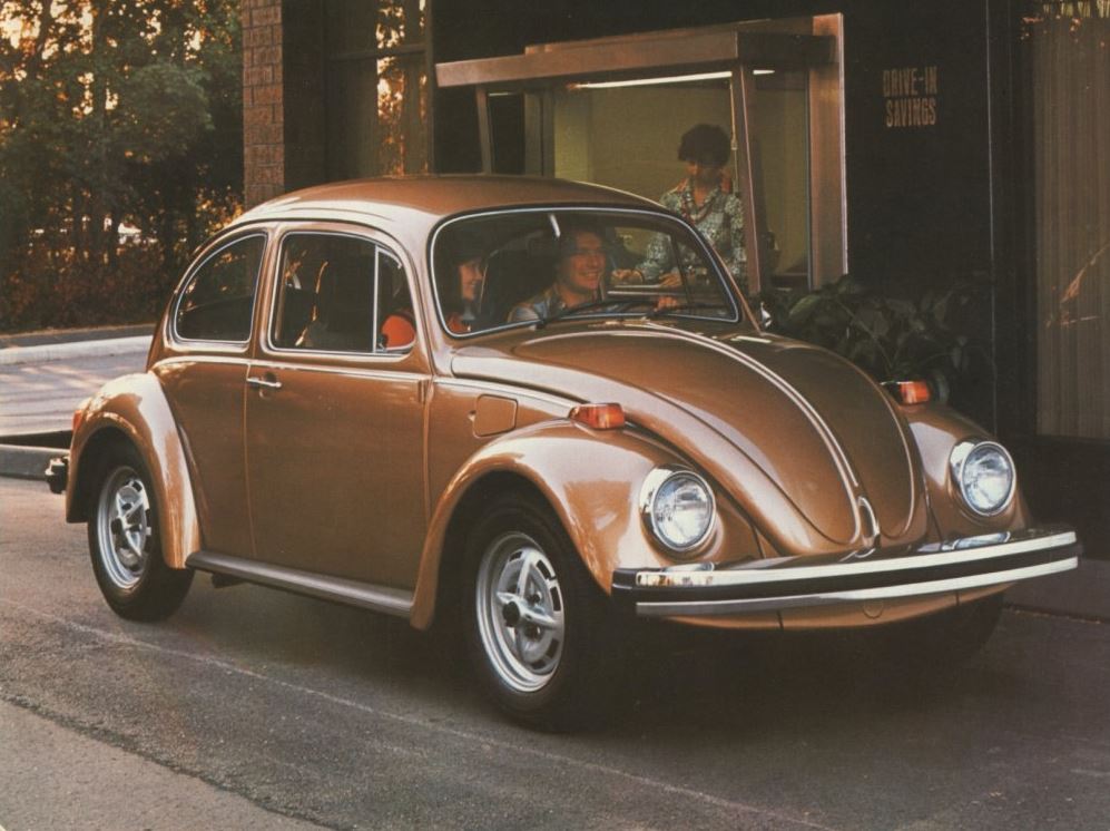 The 1976 Volkswagen Beetle's exterior design is instantly recognizable, featuring a rounded, almost egg-like shape that has become synonymous with the name "Beetle." 